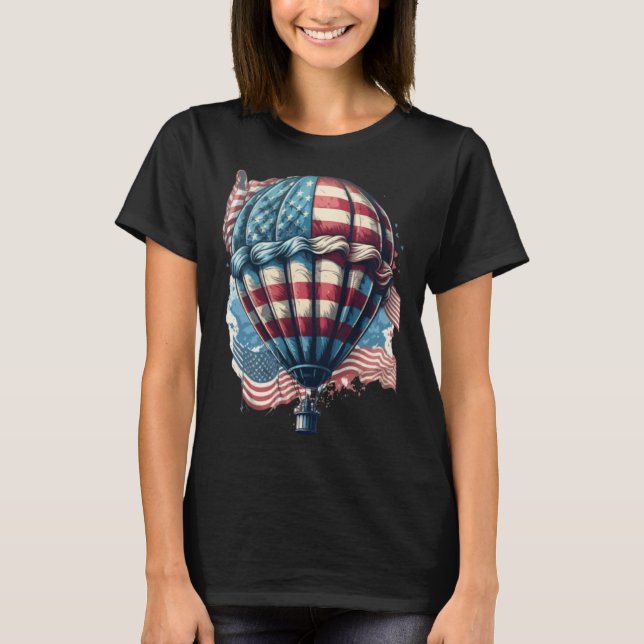 Happy Memorial Day Hot Air Balloon USA American Fl T Shirt (Framsida)