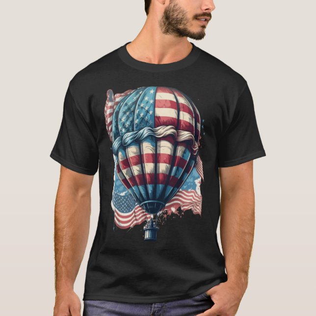 Happy Memorial Day Hot Air Balloon USA American Fl T Shirt (Framsida)