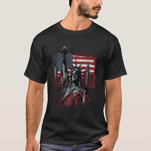 Happy Memorial Day New York NY City Skyline USA Am T Shirt (Framsida)