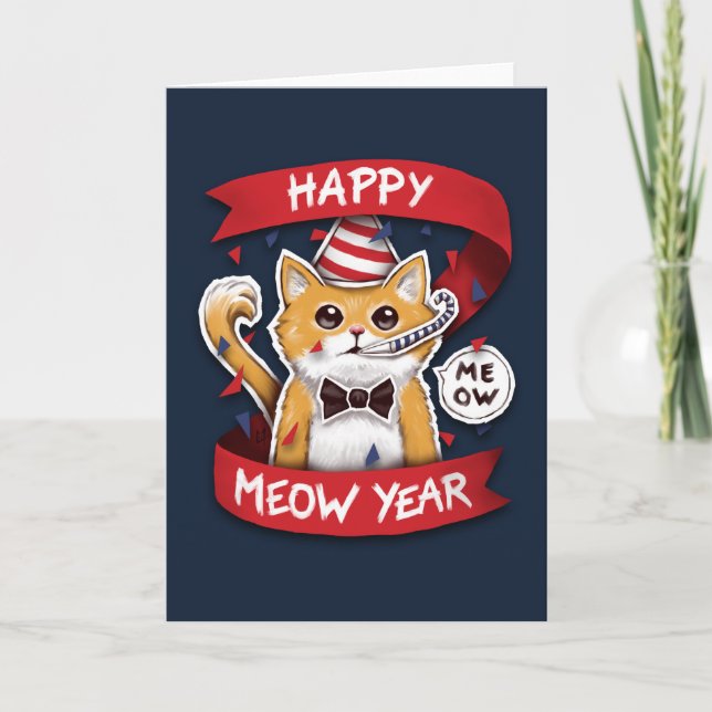 Happy Meow Year - Chat Bonne Année  Helgkort (Framsida)