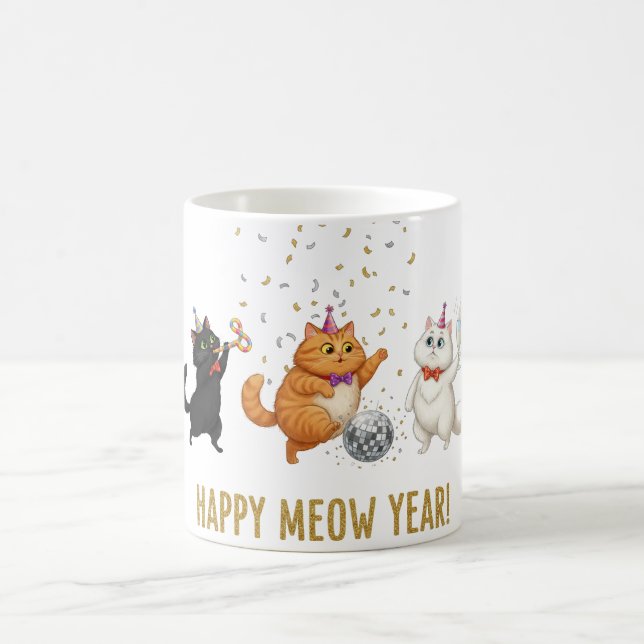 Happy Meow Year Party Cats New Year's Mug Kaffemugg (Center)