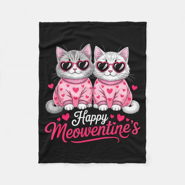 Happy Meowentine’s Cute Romantic Cats Couple Valen Fleecefilt (Framsidan)