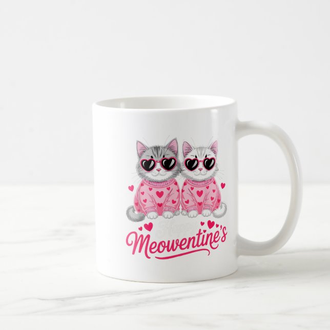 Happy Meowentine’s Cute Romantic Cats Couple Valen Kaffemugg (Höger)