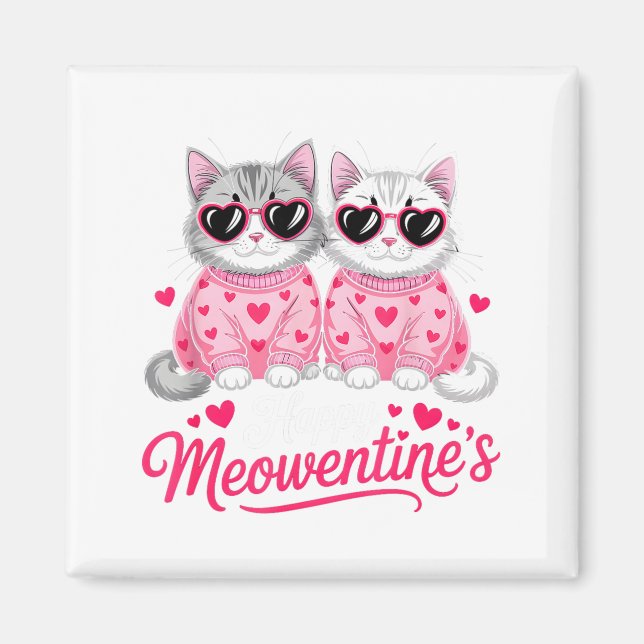 Happy Meowentine’s Cute Romantic Cats Couple Valen Magnet (Framsidan)