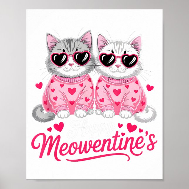 Happy Meowentine’s Cute Romantic Cats Couple Valen Poster (Framsidan)