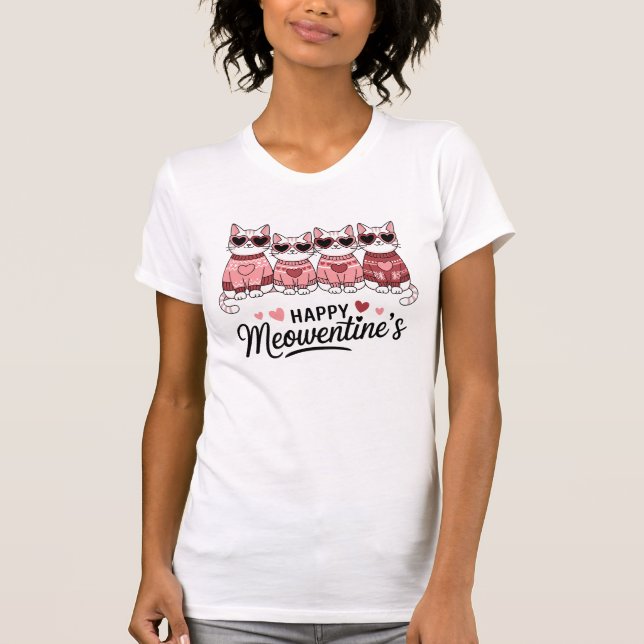 Happy Meowentine's Cat Lover T-Shirt (Framsida)