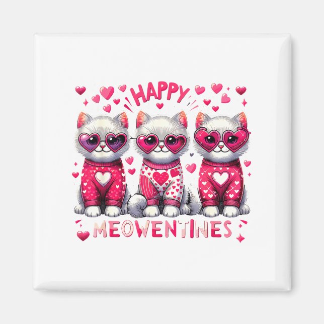 Happy Meowentines Cute Valentine Cats Love Cat Mem Magnet (Framsidan)