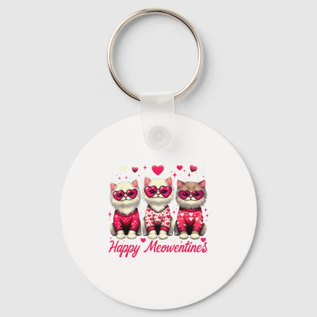 Happy Meowentines Cute Valentine Cats Love Funny C Nyckelring (Framsida)