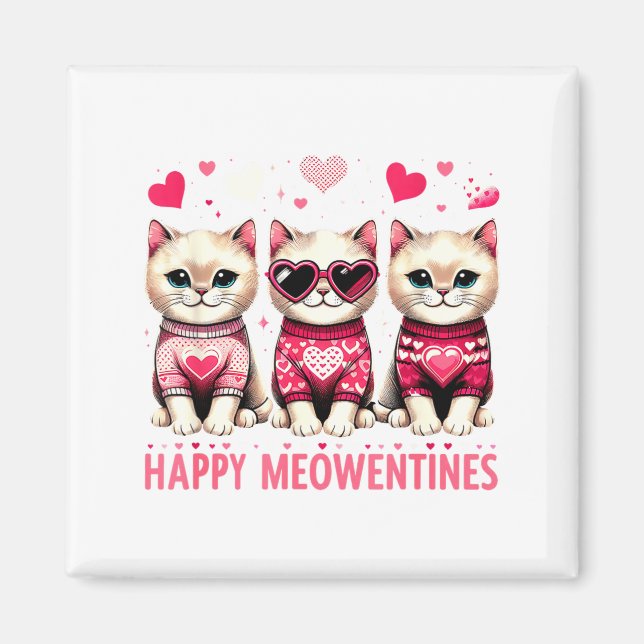 Happy Meowentines Cute Valentine Cats Love Funny M Magnet (Framsidan)