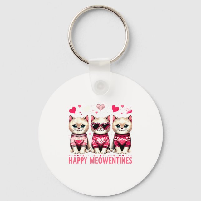 Happy Meowentines Cute Valentine Cats Love Funny M Nyckelring (Framsida)