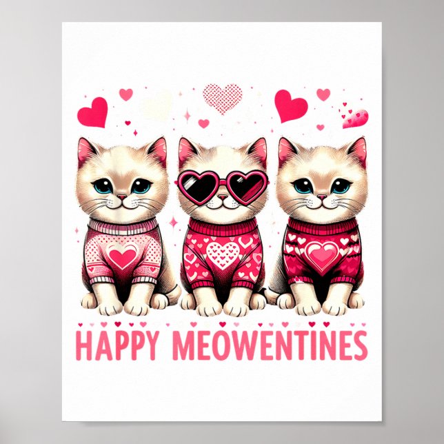 Happy Meowentines Cute Valentine Cats Love Funny M Poster (Framsidan)