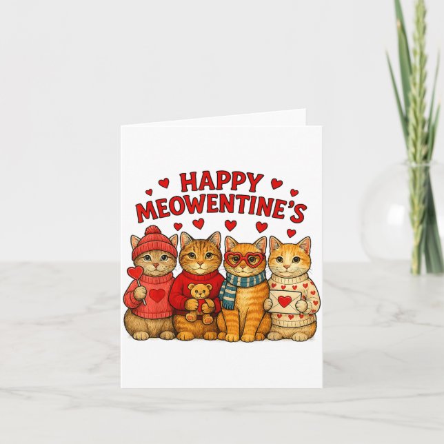 Happy Meowentines Cute Valentine Cats Love Men Wom Kort (Framsida)