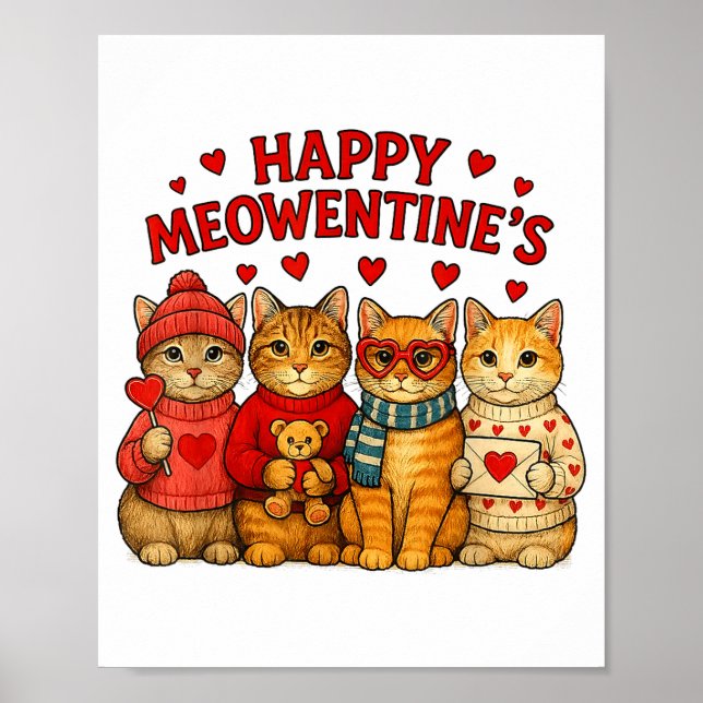 Happy Meowentines Cute Valentine Cats Love Men Wom Poster (Framsidan)