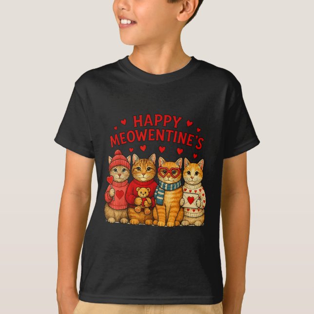 Happy Meowentines Cute Valentine Cats Love Men Wom T Shirt (Framsida)