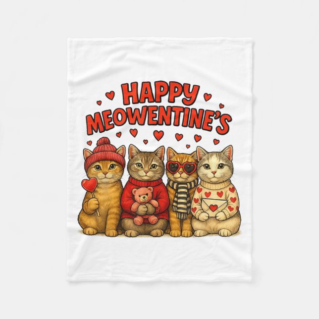 Happy Meowentines Cute Valentine Cats Love Women M Fleecefilt (Framsidan)