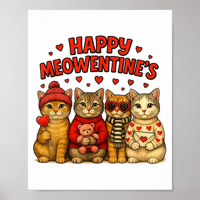 Happy Meowentines Cute Valentine Cats Love Women M Poster (Framsidan)