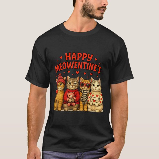 Happy Meowentines Cute Valentine Cats Love Women M T Shirt (Framsida)