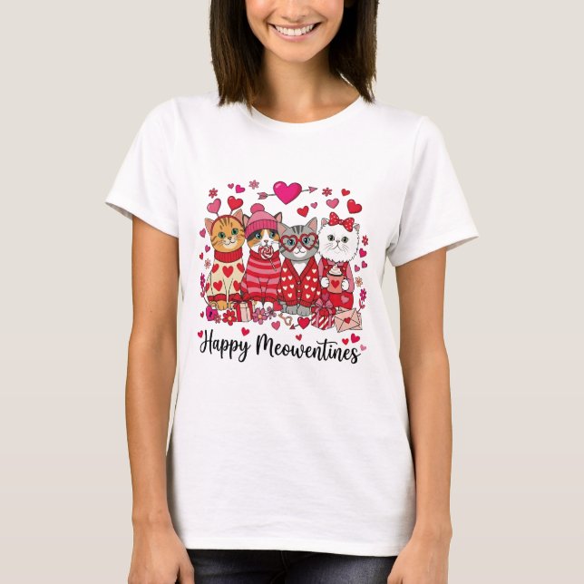 Happy Meowentines Day Cute Valentine Cat Lovers T Shirt (Framsida)