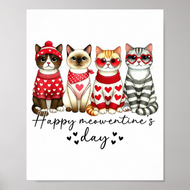 Happy Meowentine's Day Cute Valentines Funny Cat S Poster (Framsidan)
