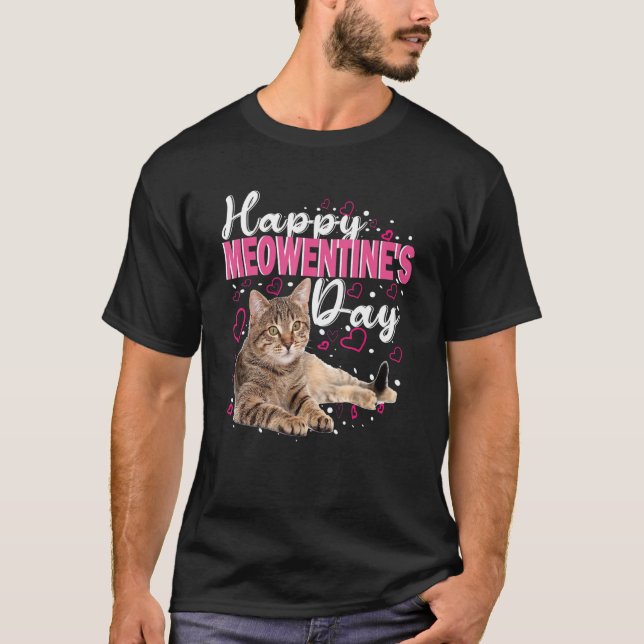 Happy Meowentine's Day Funny Valentine's Day Cat   T Shirt (Framsida)
