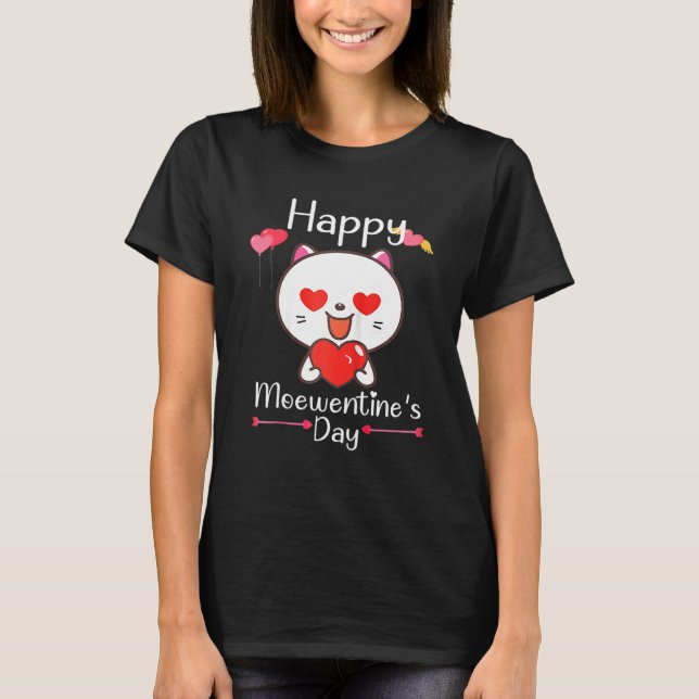 Happy Meowentine's Day Valentine Cat Lover Heart C T Shirt (Framsida)