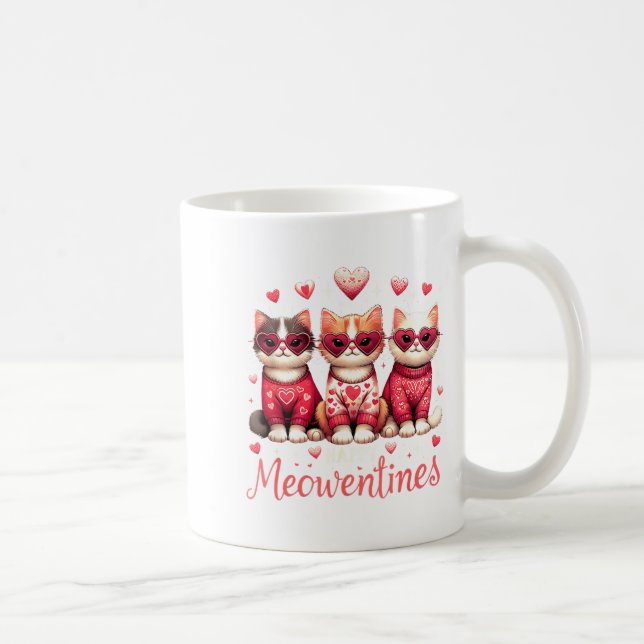 Happy Meowentines Funny Cute Valentine Cats Love C Kaffemugg (Höger)