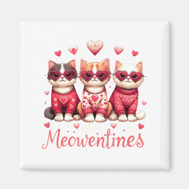 Happy Meowentines Funny Cute Valentine Cats Love C Magnet (Framsidan)