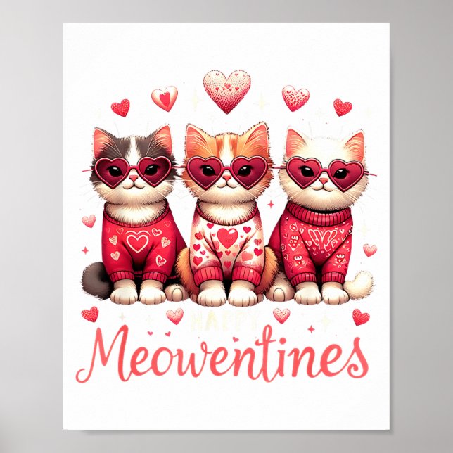 Happy Meowentines Funny Cute Valentine Cats Love C Poster (Framsidan)