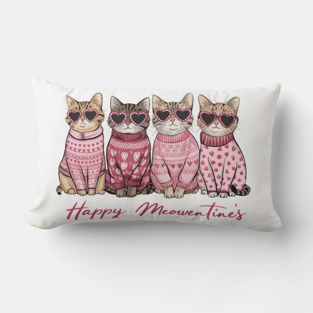 Happy Meowentines Toss Lumbar Pillow Lumbarkudde (Framsida)