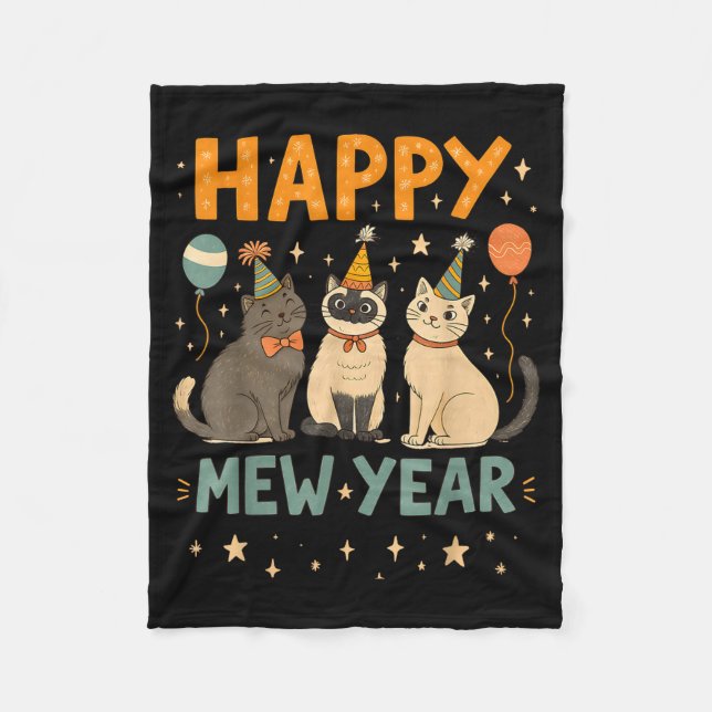 Happy Mew Year Cat Party  Fleecefilt (Framsidan)
