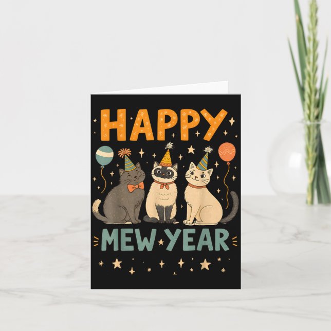Happy Mew Year Cat Party  Kort (Framsida)