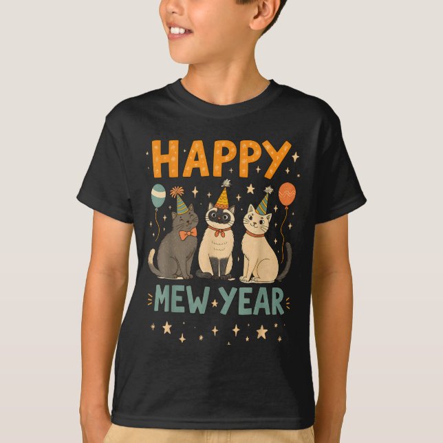 Happy Mew Year Cat Party  T Shirt (Framsida)