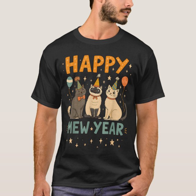 Happy Mew Year Cat Party  T Shirt (Framsida)