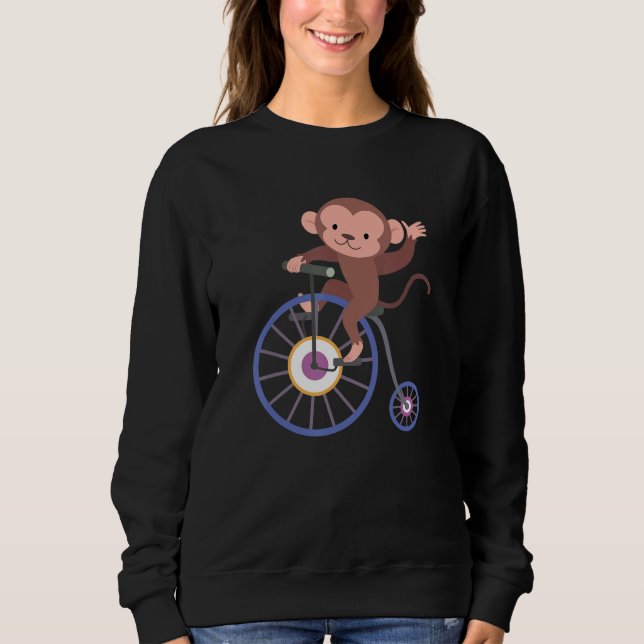 Happy Monkey Riding Bicycle and Waving Hand Cute A T Shirt (Framsida)