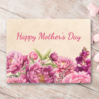 Happy Mother’s Day Pink Peony Floral Design Helg Vykort