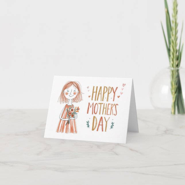 Happy Mother’s Day Sketch Style Folded Card  Tack Kort (Framsida)