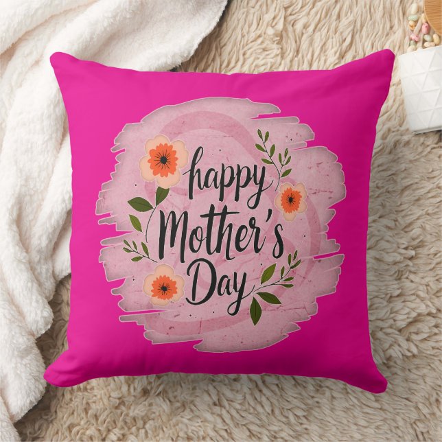 Happy Mother’s Day – Soft Floral Typography Kudde (Filt)