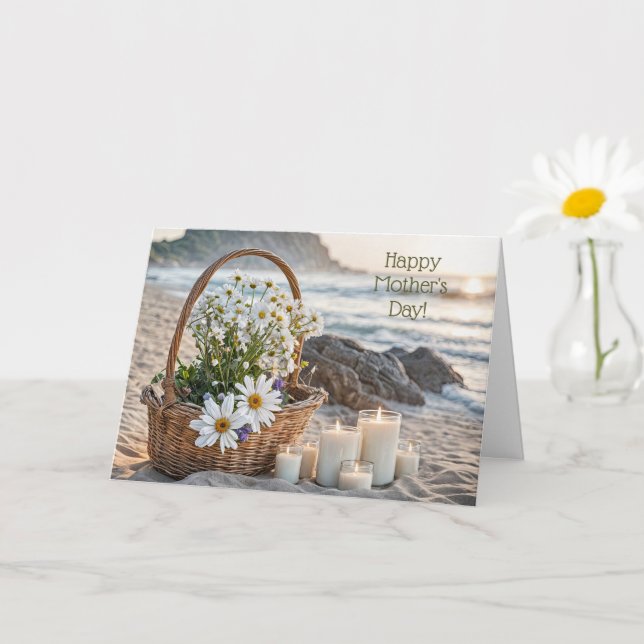 Happy Mothers Day Basket of Flowers and Candles Kort (Liten växt)