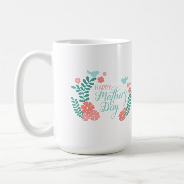 Happy mother's day, blue and pink floral kaffemugg (Vänster)