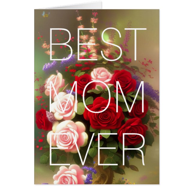 Happy Mother's Day Card Red Pink Roses Floral Hälsningskort (Framsidan)