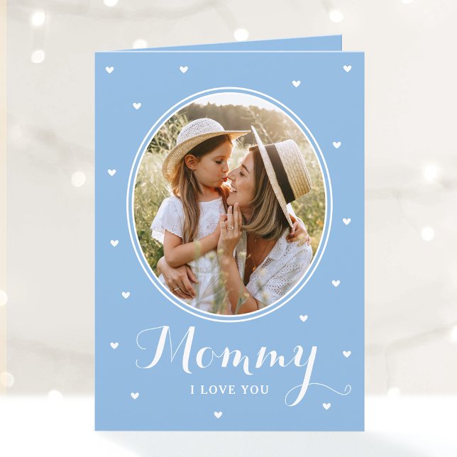 Happy Mother's Day Custom Photos Script Blue Cute Kort (Skapare uppladdad)