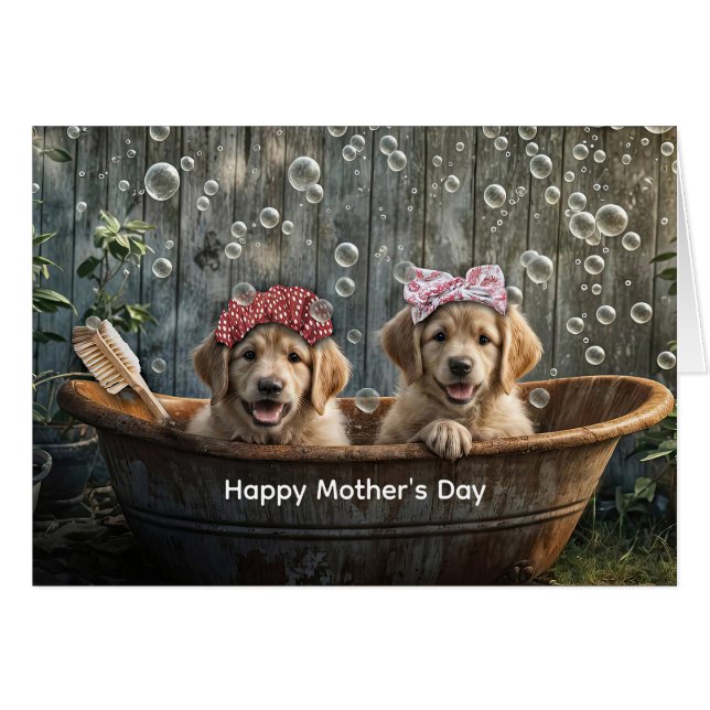 Happy Mothers Day Cute Golden Retriever Puppy  Hälsningskort (Framsidan Horizontal)