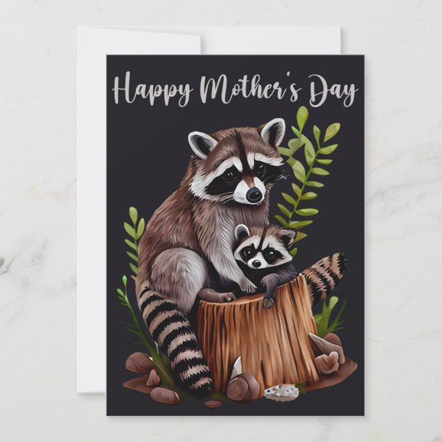 Happy Mother's Day Cute Raccoons Julkort (Framsida)