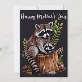 Happy Mother's Day Cute Raccoons Julkort