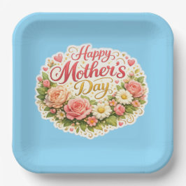 Happy Mother's Day elegant floral wreath blue