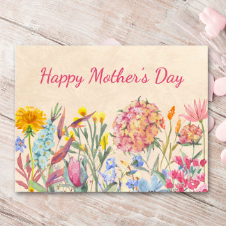 Happy Mother's Day Gift Watercolor Flowers Helg Vykort