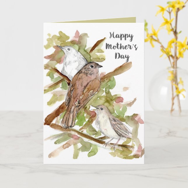Happy Mother's Day Nightingale Birds in Tree  Kort (Gul blomma)