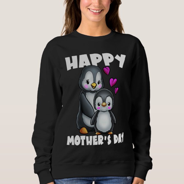 Happy Mother's Day Penguin Hearts Mom Daughter T Shirt (Framsida)