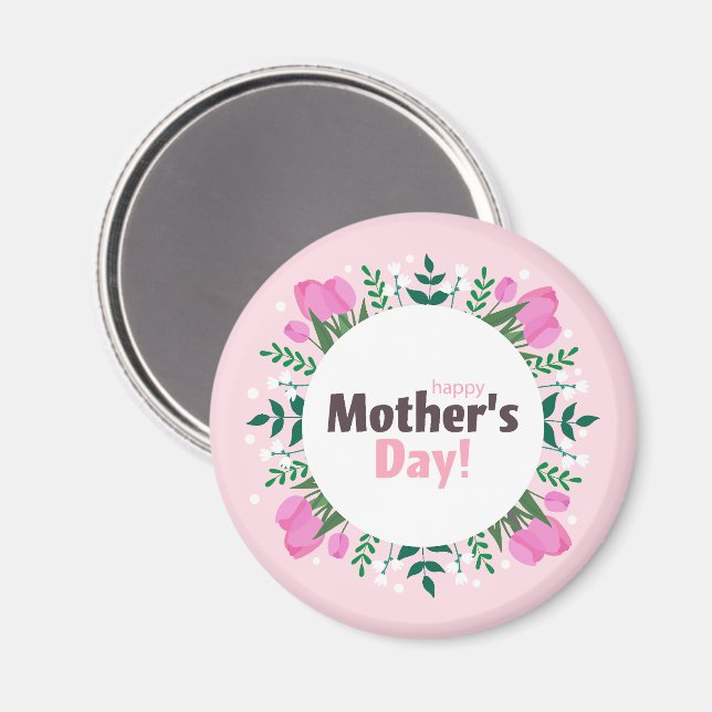 Happy Mother's Day  Pink Tulips Magnet (Front/Back)