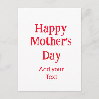 Happy mother's day red add text simple minimal mom vykort